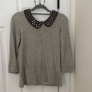 Gray Sweater with Embellished Collar
